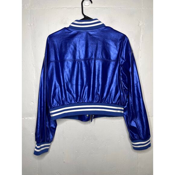 SHEIN CURVE 1XL Womens Blue Cropped Jacket Varsity Style - Picture 5 of 6